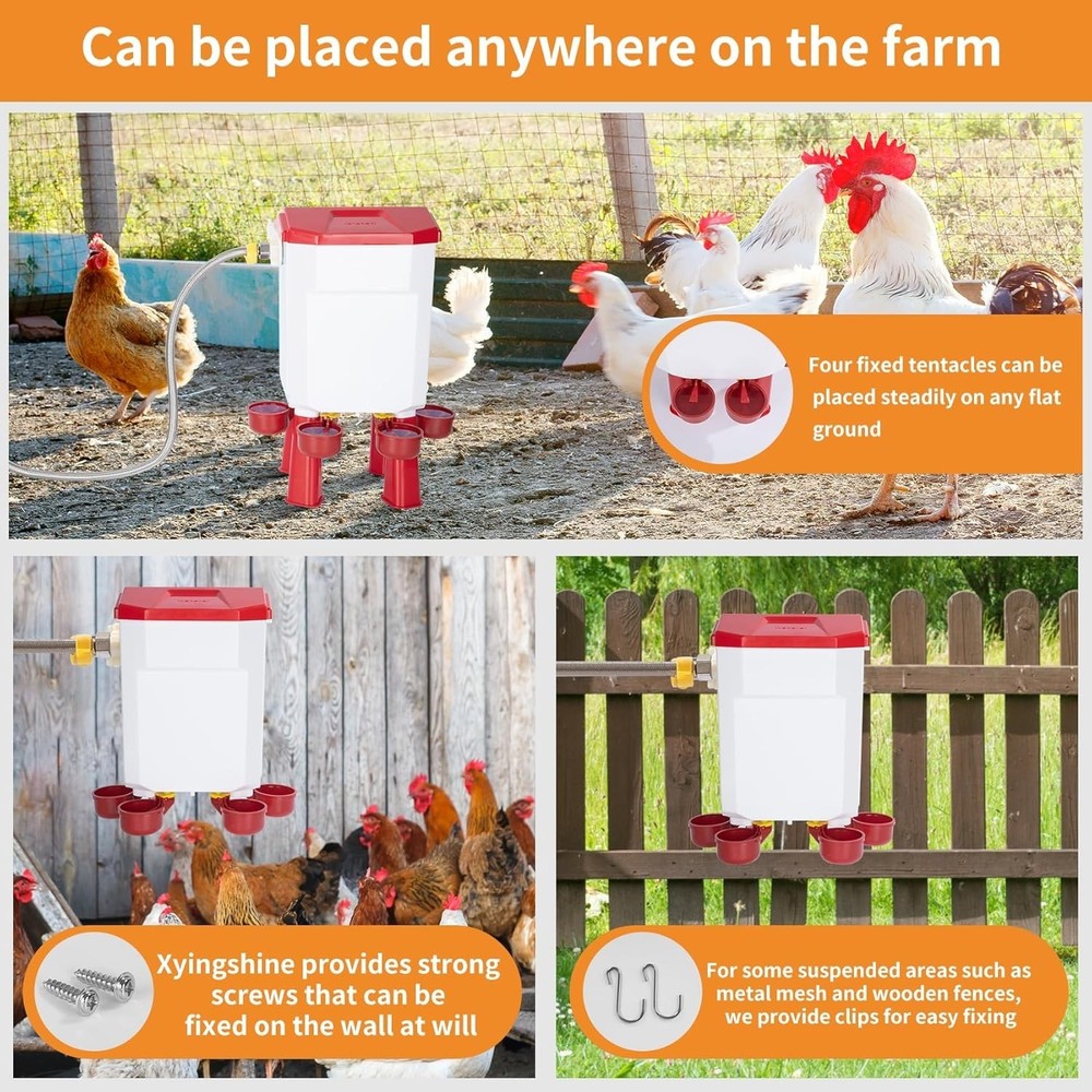 Automatic Chicken Waterer w Float Control for Continuous Water Supply 2 gallons
