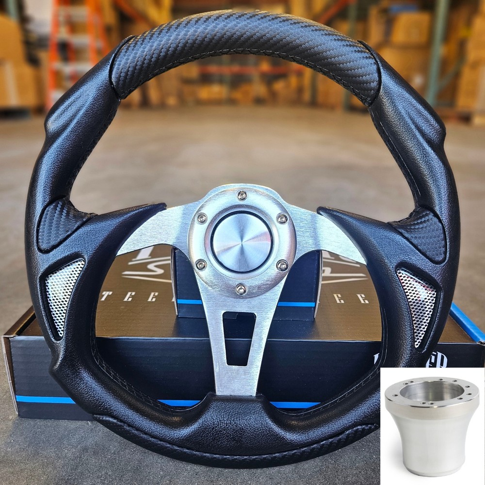 12.5" Gray Carbon Fiber Steering Wheel GEM Golf Cart E2 E4 E4S E6 w/ Hub