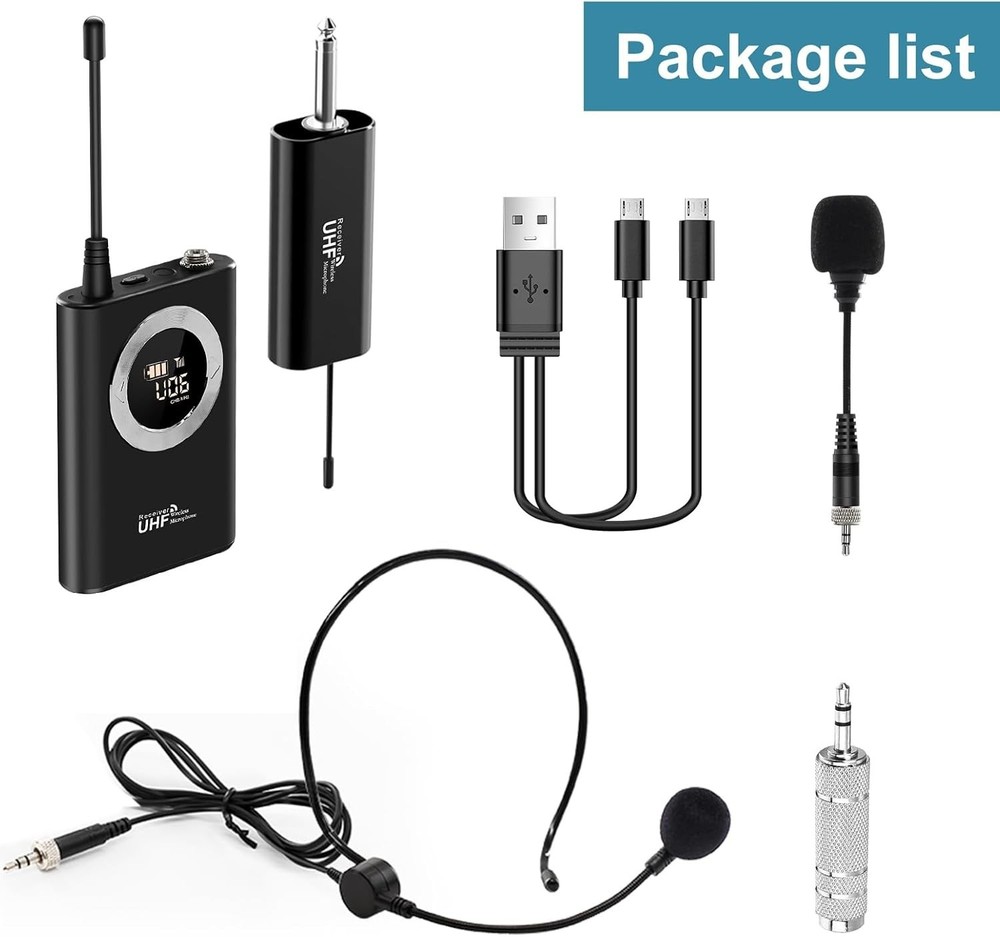 Wireless Microphone Headset, Head Mic Speaker System, UHF Professional Handhe...