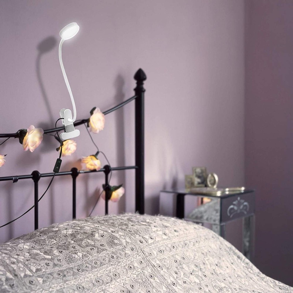 Clip on Reading Light for Desk Bed Headboard Color Changeable White