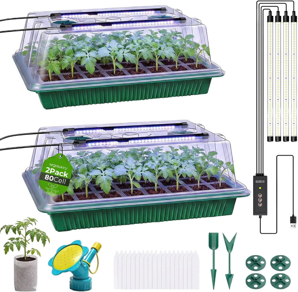 Seed Starter Tray with Grow Light, 2 Pack 80-Cell Seedling Starter Kit with Smar