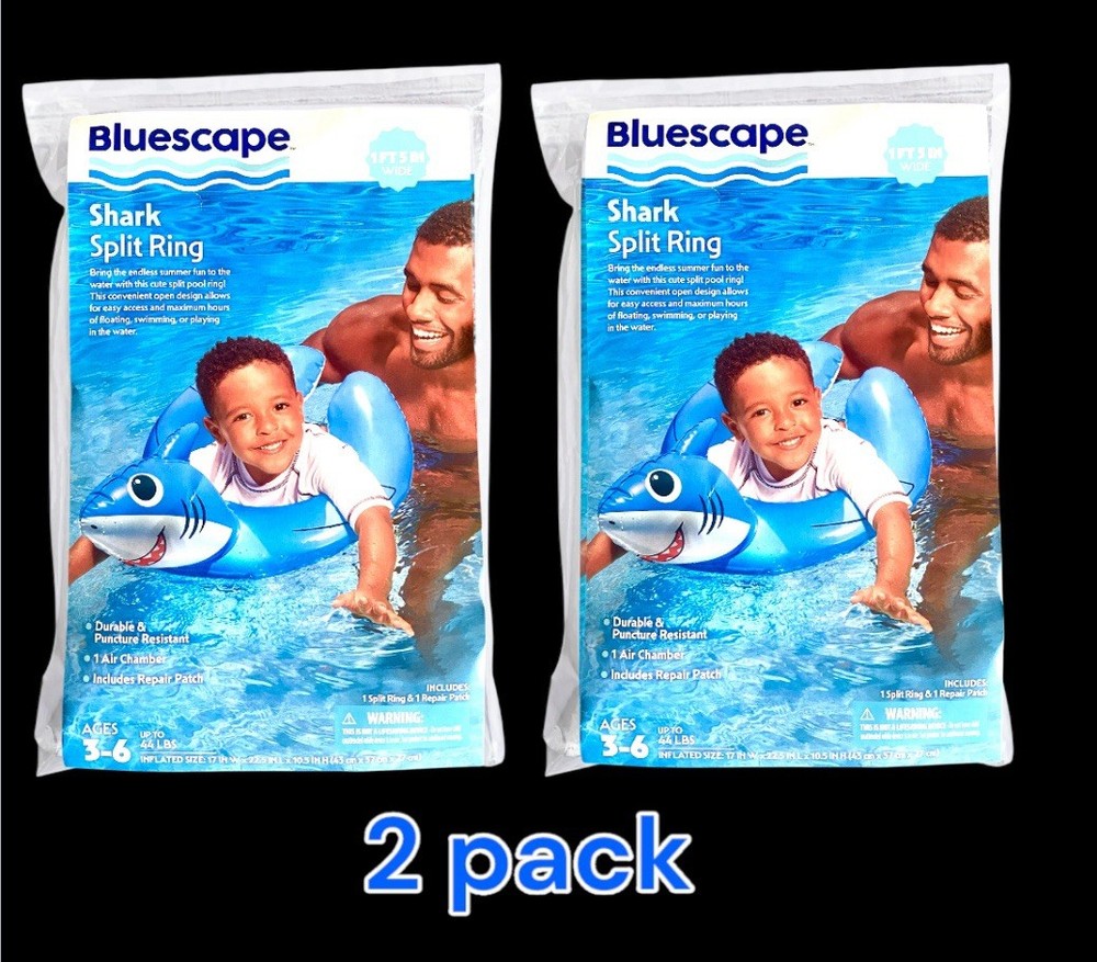 2 PACK Shark Split Ring Float AGE 3-6yrs BLUE 22.5”x 17”x10.5” Easy Inflate