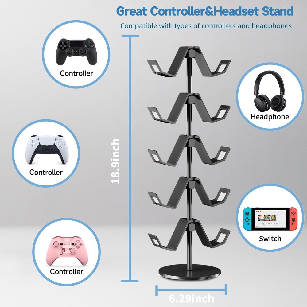 Controller Stand,5 Tier Controller Headphone Holder for Universal Headsets an...