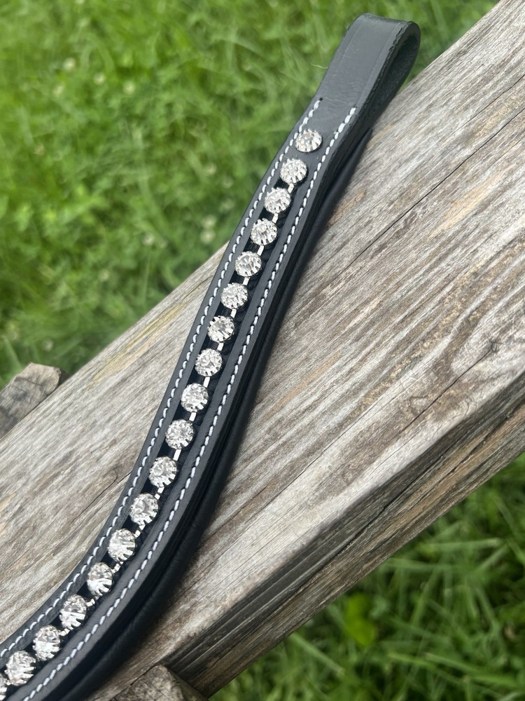 Leaders Crystal Leather Browband - Black Leather - 16”