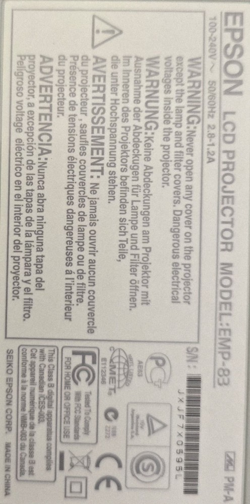 Epson PowerLite 83c 3LCD Projector