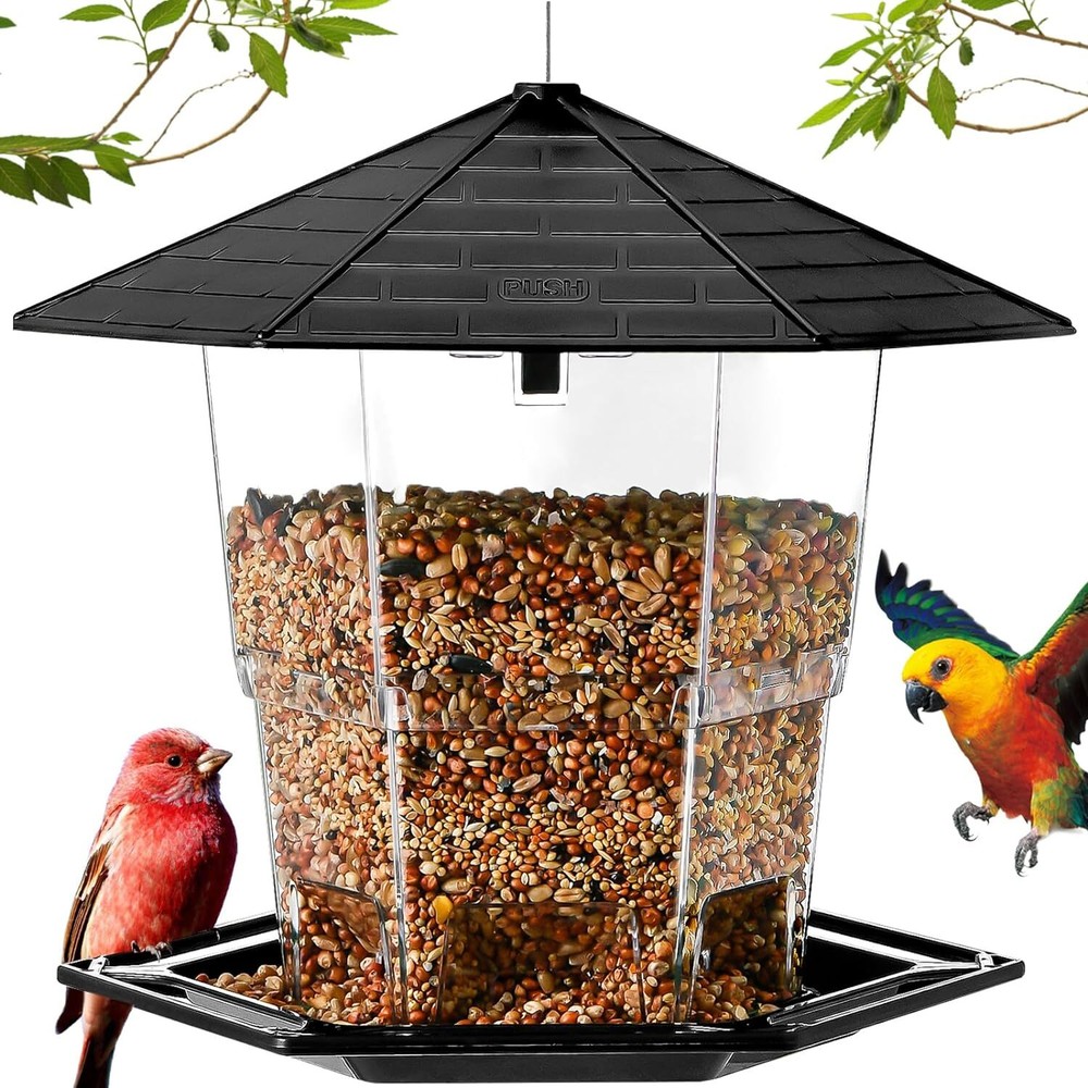 Bird Feeders for Outdoors Hanging Feeder Wild Seed, Black