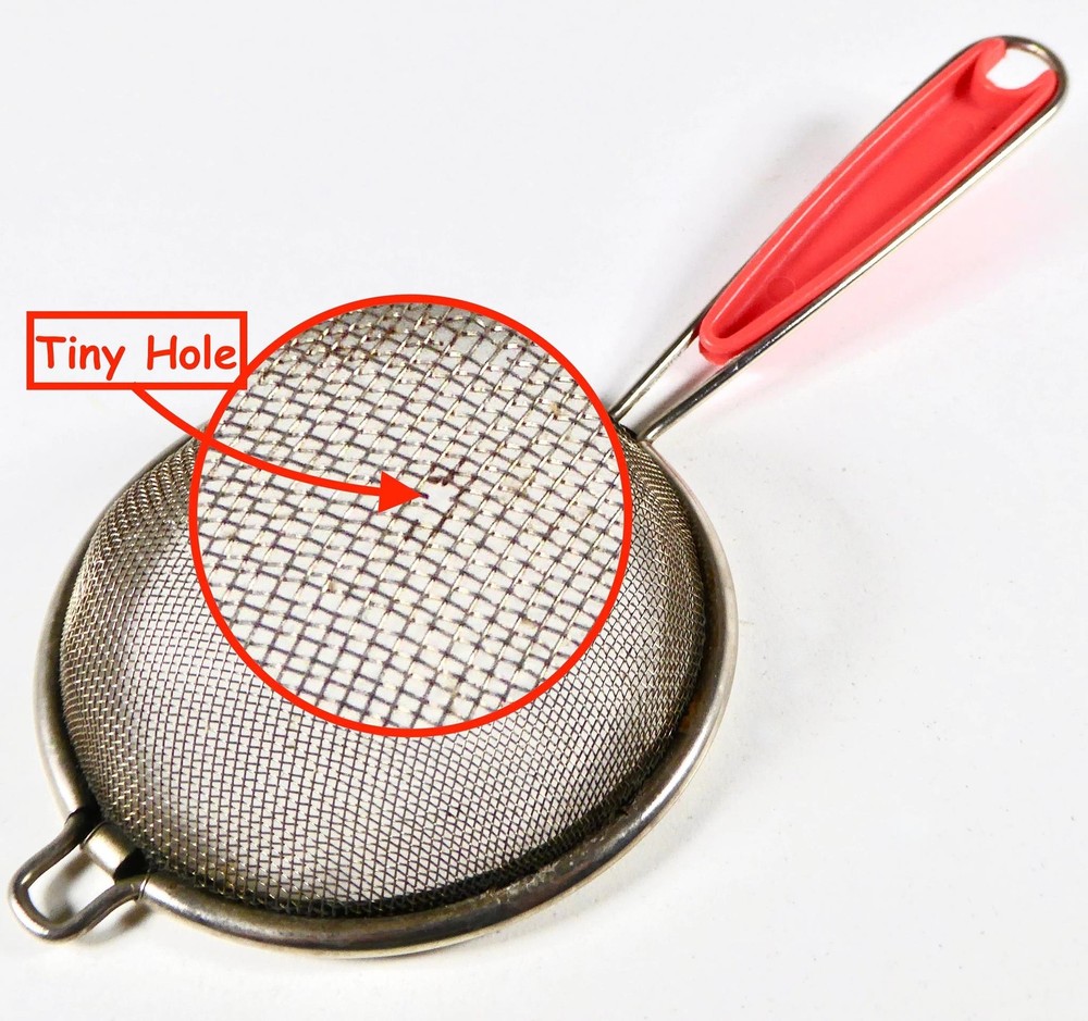 Vintage Tiny Hand Held Sifter or Sieve Fine Mesh Red Handle