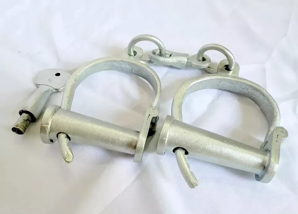 Silver Working Cast Iron Handcuffs & Key Western Prison Handcuffs