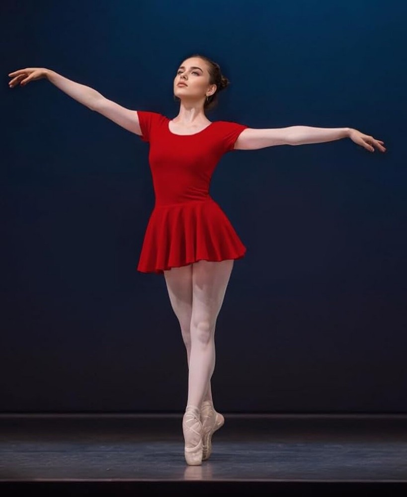 women's red skirted leaotard dance skating