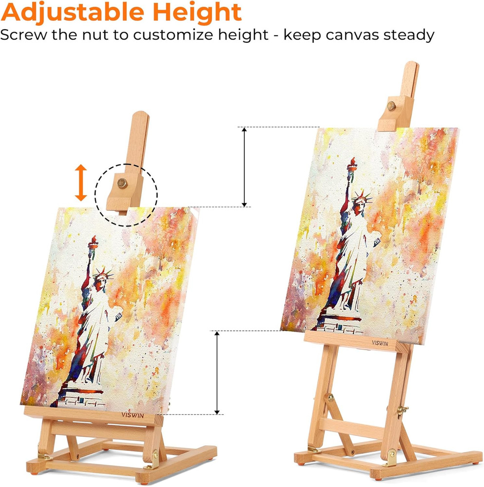 VISWIN 25" H-Frame Tabletop Easel for Painting, Adjustable Beech Wood Table Top
