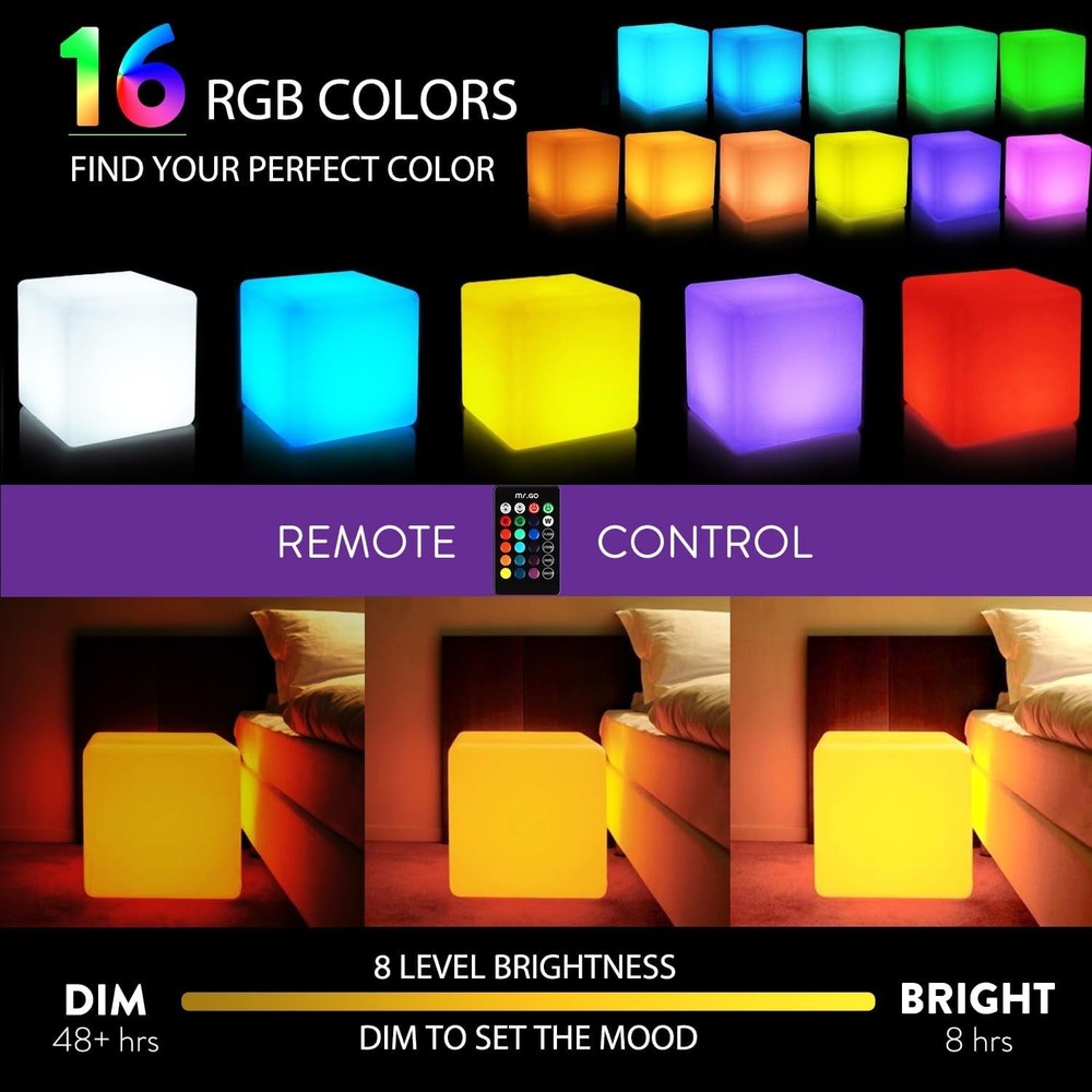 16-Inch Rechargeable LED Cube Chair with Remote Control & Color Changing Light