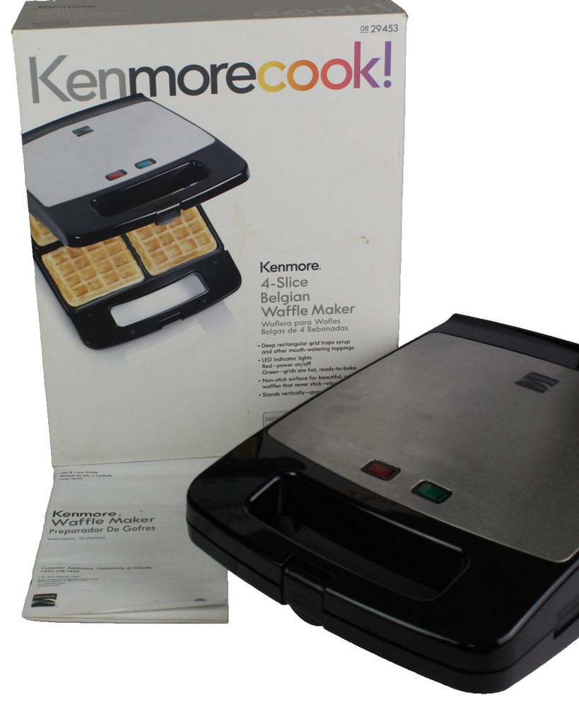 Kenmore 4-Slice Belgian Waffle Maker Stainless Steel Non-Stick