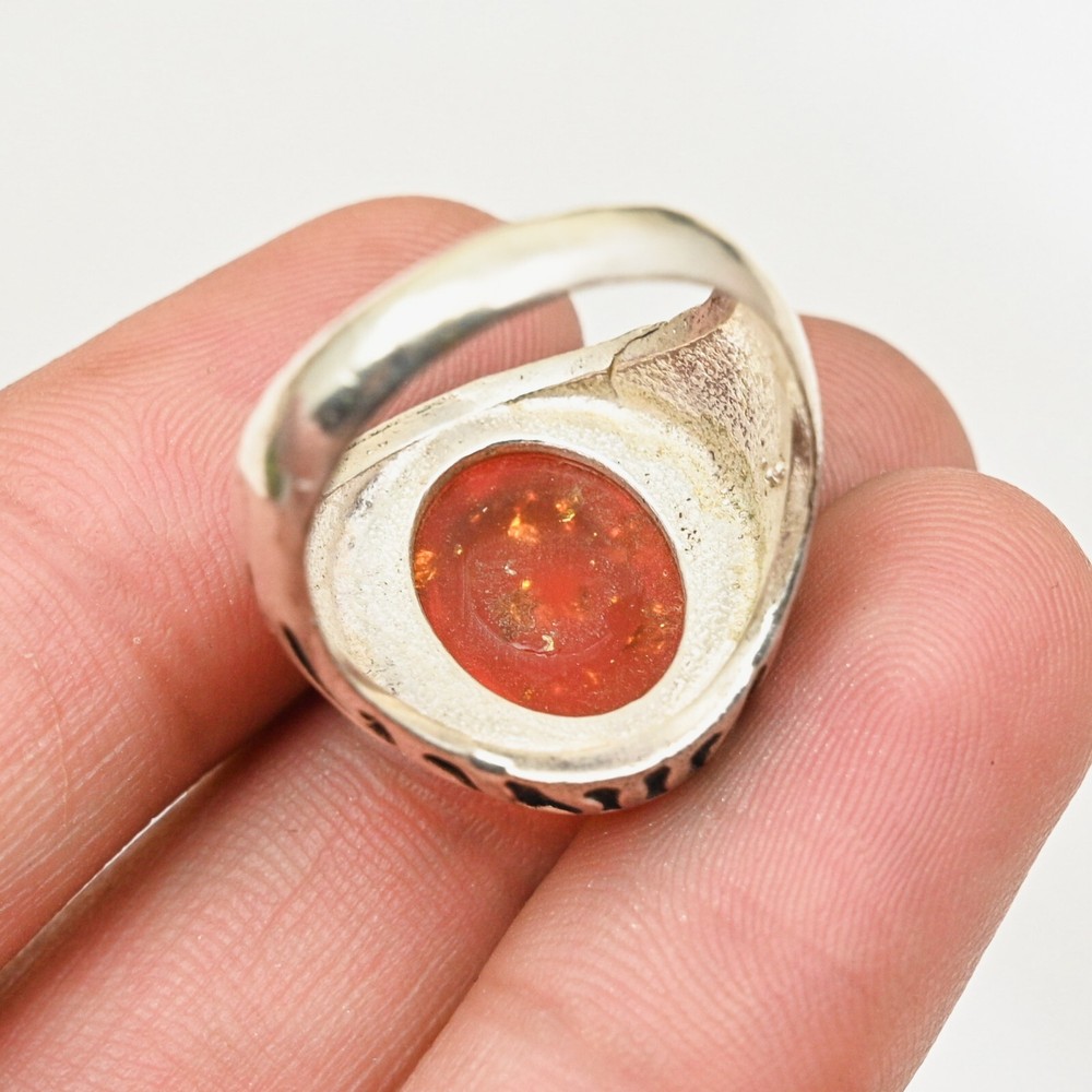 Baltic Amber Men's Ring Solid 925 Sterling Silver Statement Ring, All Size M131