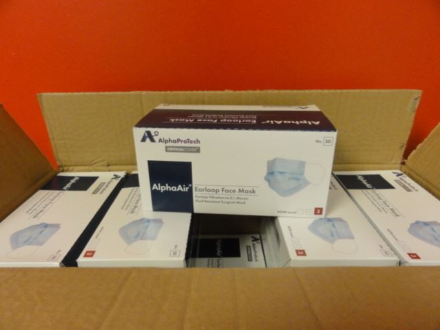 Case/10 Boxes Alpha Protech Critical Cover 7" AlpaAir BL5005 Earloop Face Masks,