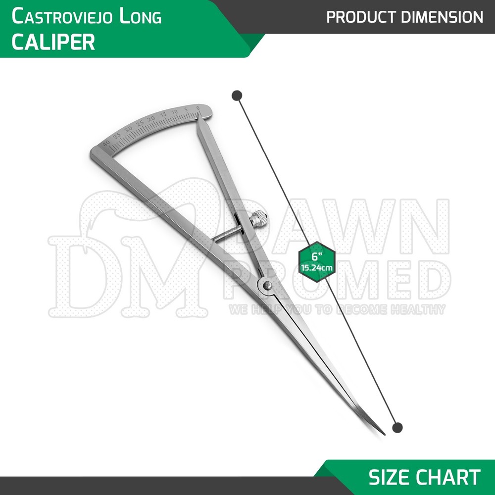 Castroviejo Caliper Angled 6" Long Bone Mapping 0-40mm Scale Ophthalmology Int
