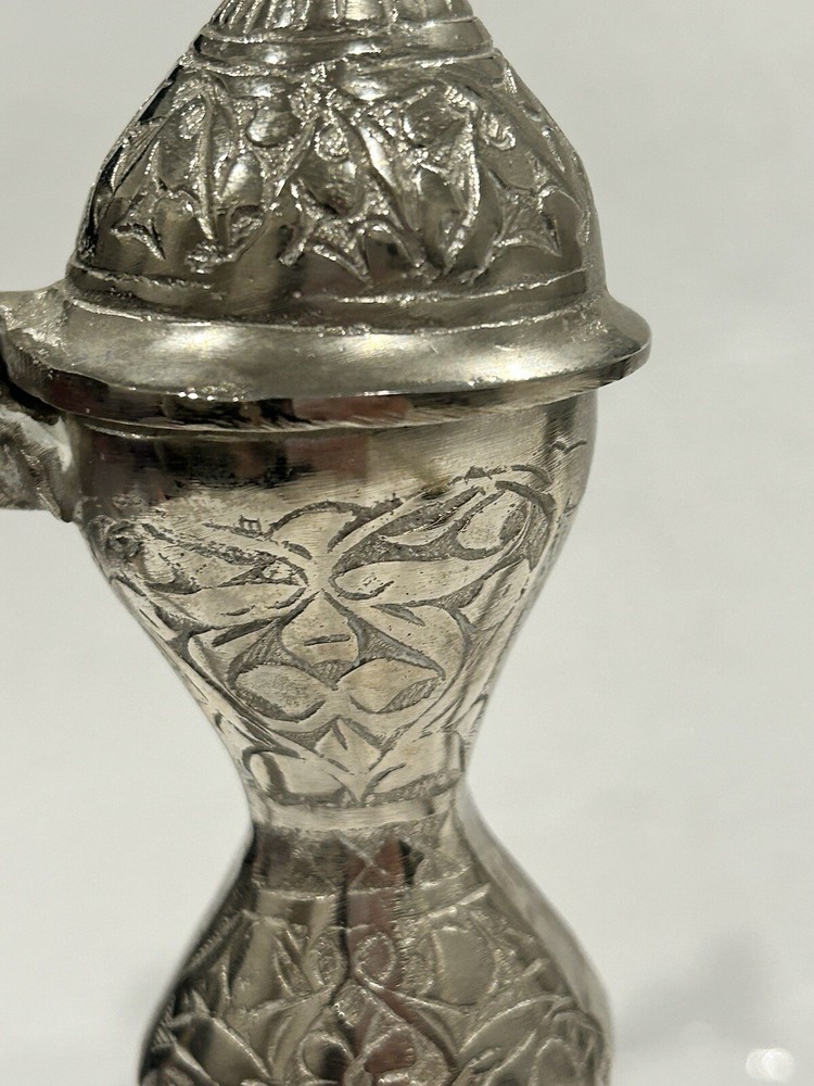 Middle Eastern Islamic Turkish Ottoman Tinned Copper Ewer Interrogate Carving