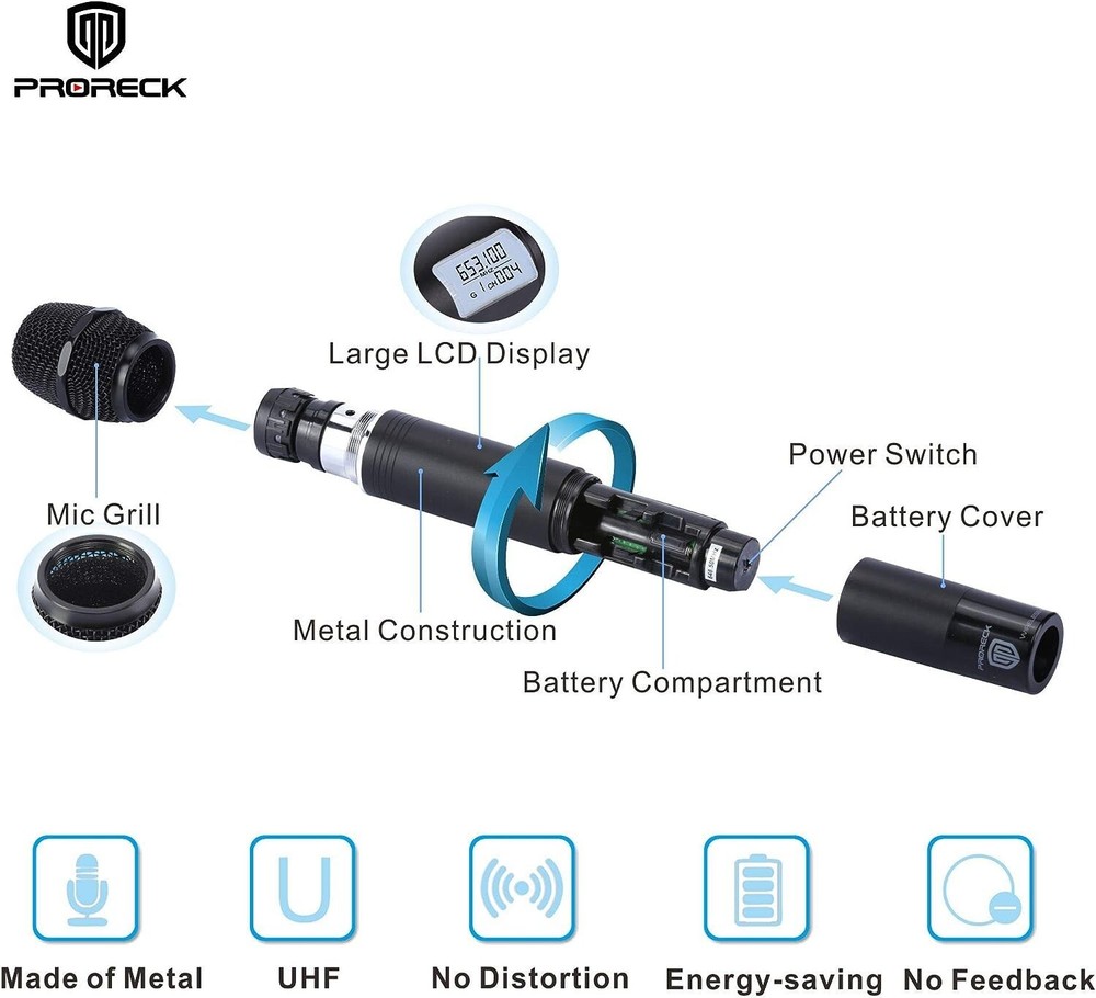 Proreck MX44 4-Channel UHF Wireless Microphone System For Party
