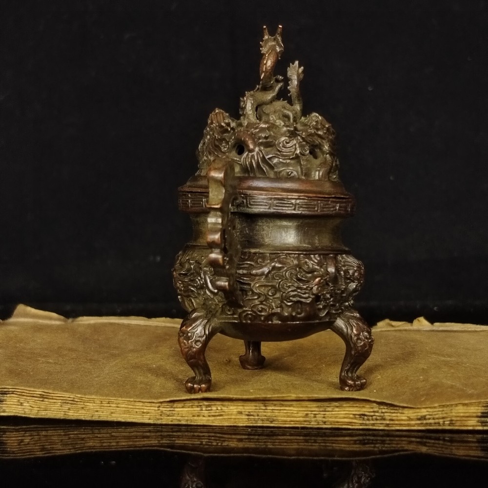 Chinese Antique Nine Dragons Incense Burner Ornament
