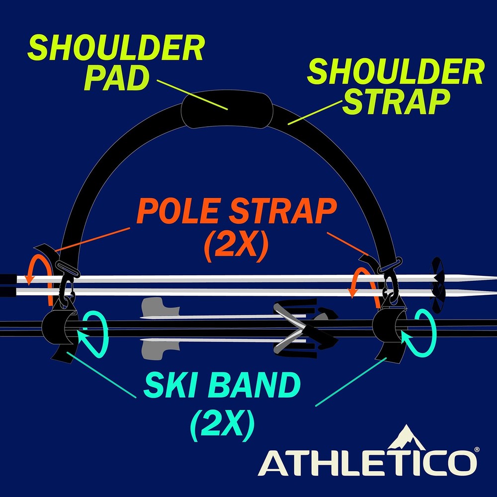 Athletico Ski Strap & Pole Carrier - Adjustable Cushioned One Size, Black