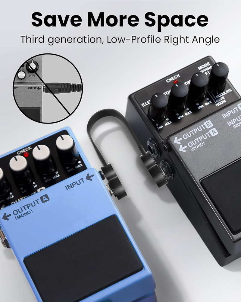 6 Pack Guitar Patch Cables, 5 Inch, 1/4" TS Right Angle Guitar Cable, Low Profil