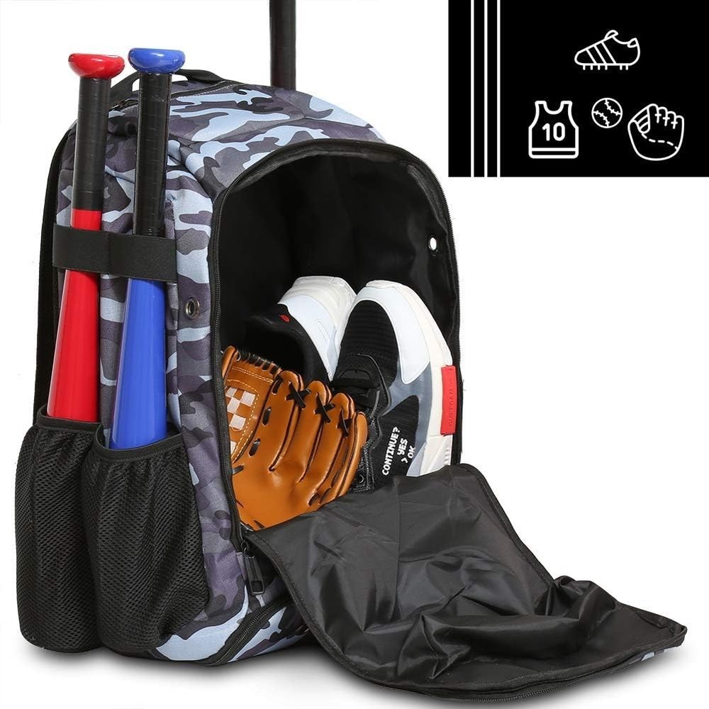 Durable Baseball Bat Backpack with Large Capacity for 4 Bats - Camouflage Style