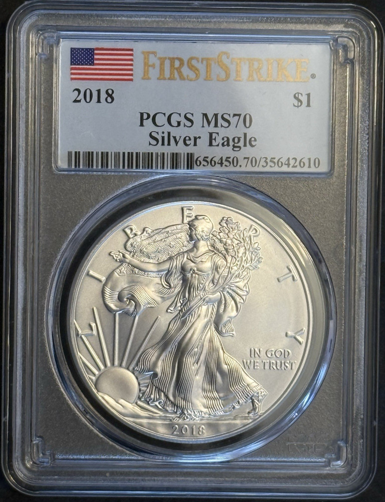2018 Silver Eagle PCGS MS70 FIRST STRIKE (Flag Label)