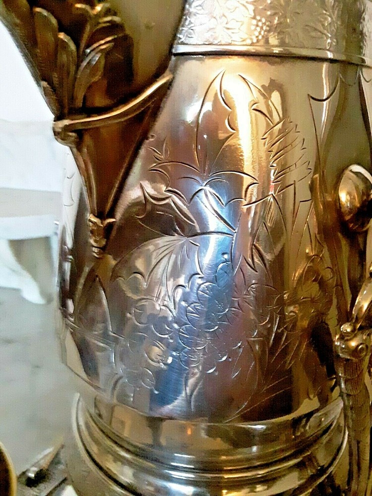 Wilcox Silver Plating Co. c.1870 Tilting Water Pitcher W/Cherub & Storks
