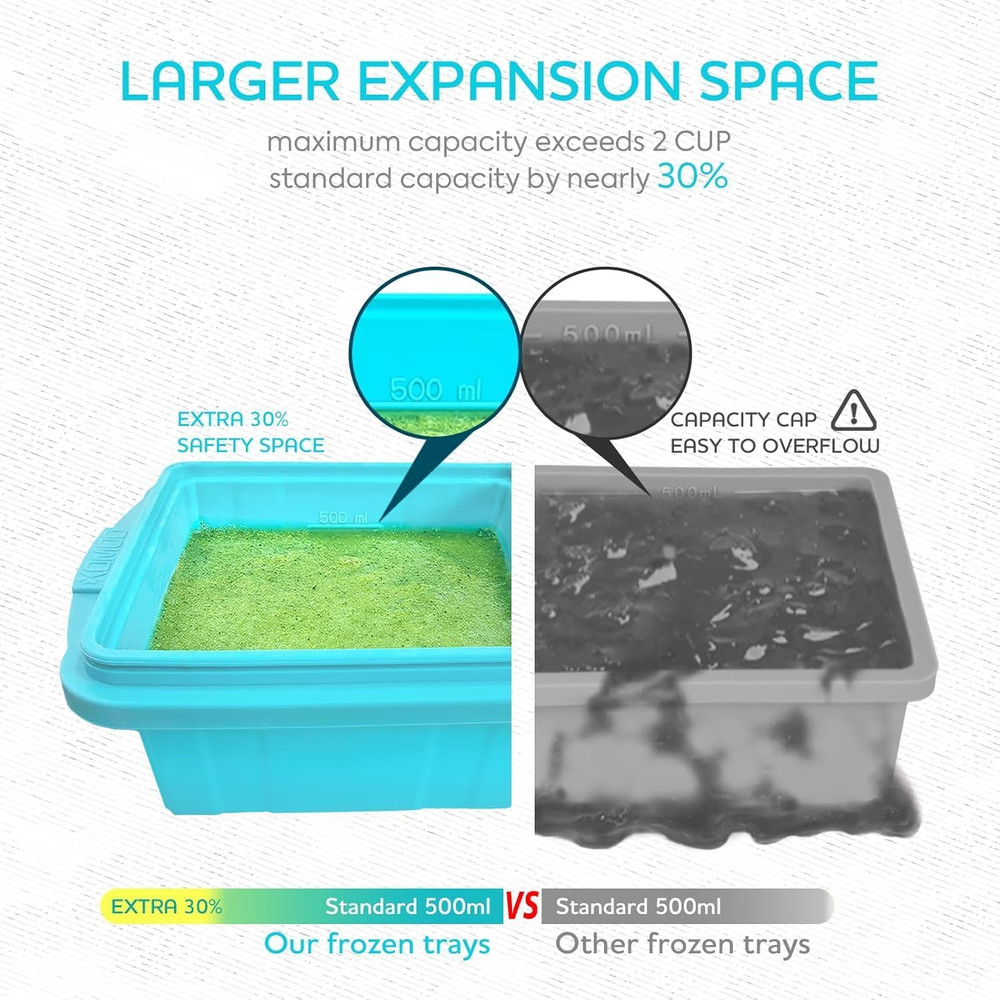 Silicone Freezer Tray Lid-Soup Container Molds-Large Ice Cube Set Makes 4 Cubes