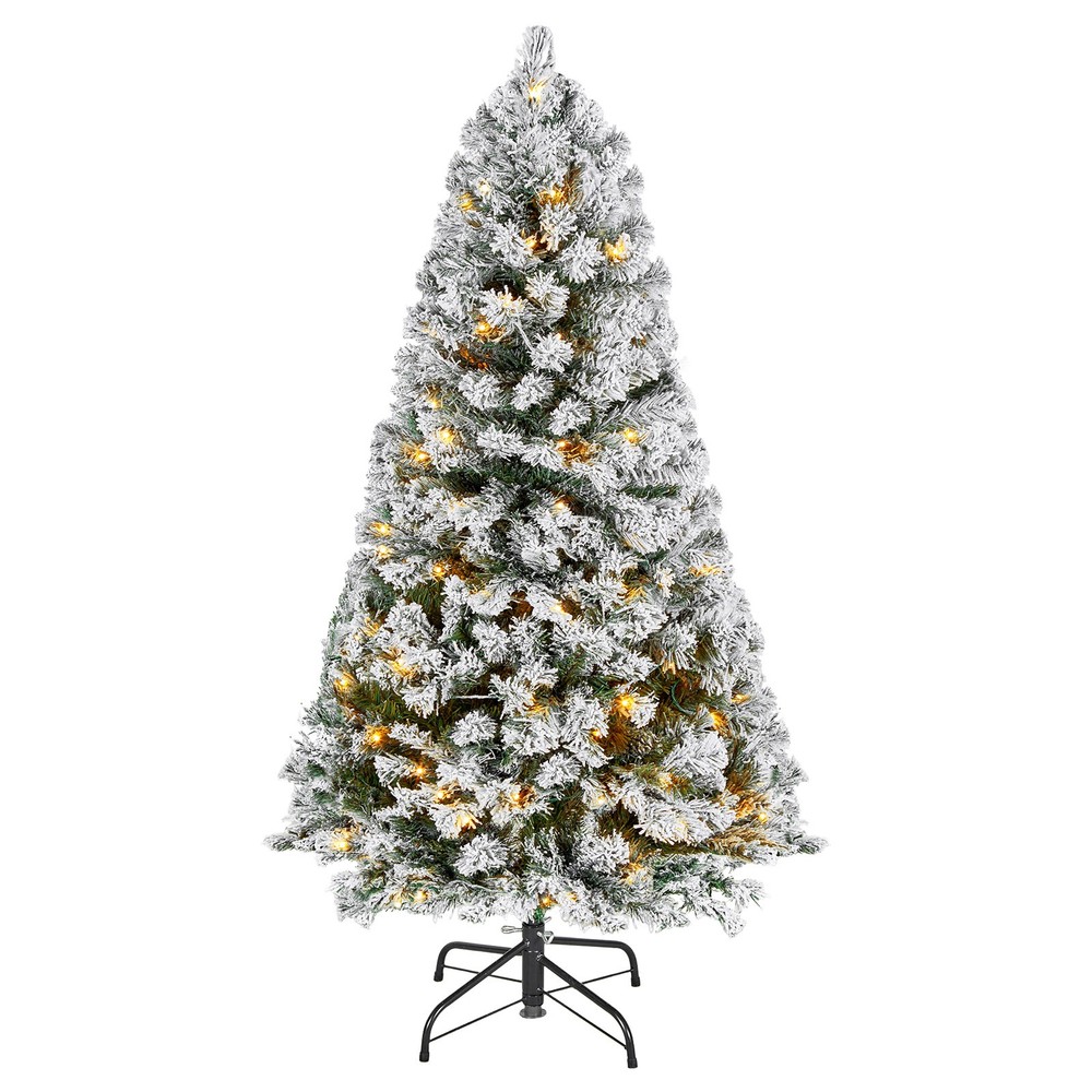 VEVOR Christmas Tree 4ft Prelit Flocked Artificial Tree 120 Warm White LED Light