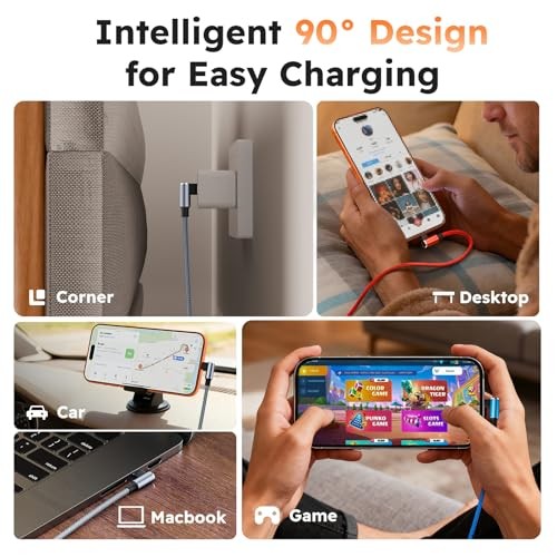 USB C Splitter Multi Charging Cable, Right Angle USB C 1Pack5FT Blue_Grey_Red