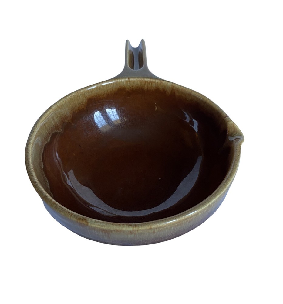 Rubel Brown Drip Glaze Handled Rustic Stoneware Pour Spout Serving Dish 2013