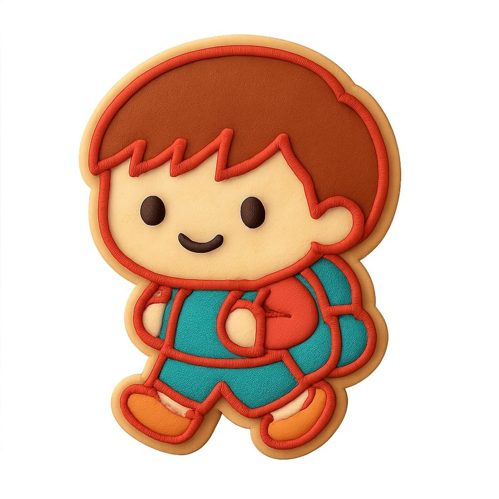Chibi Boy with Backpack Cookie Cutter & Stamp - 4x3.2"