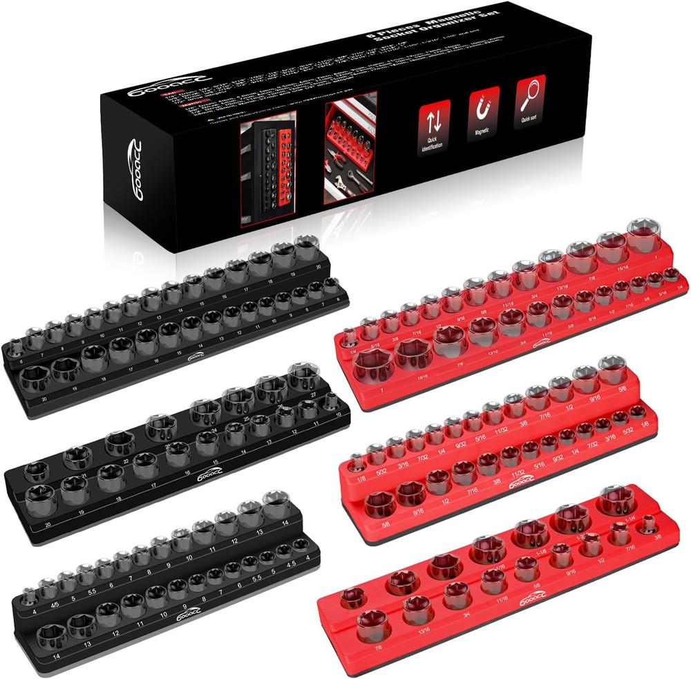 Magnetic Socket Organizer Set, 6 Pieces Magnetic Socket Holder 1/2", 1/4", 3/8"