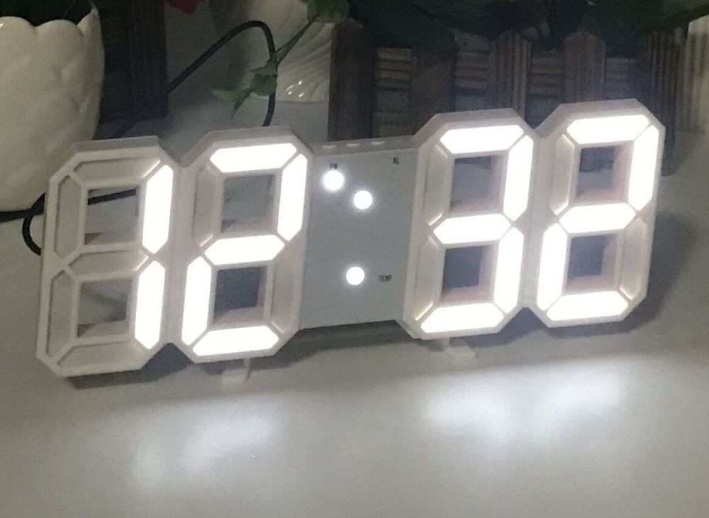 Digital 3D LED Wall Desk Alarm Clock 9.7" Brightness Adjustable Gift Present