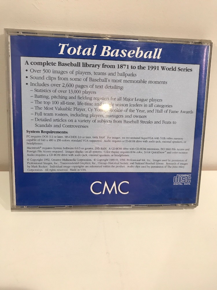 Total Baseball-The Most comprehensive Baseball Reference ever Complied, Cd Rom