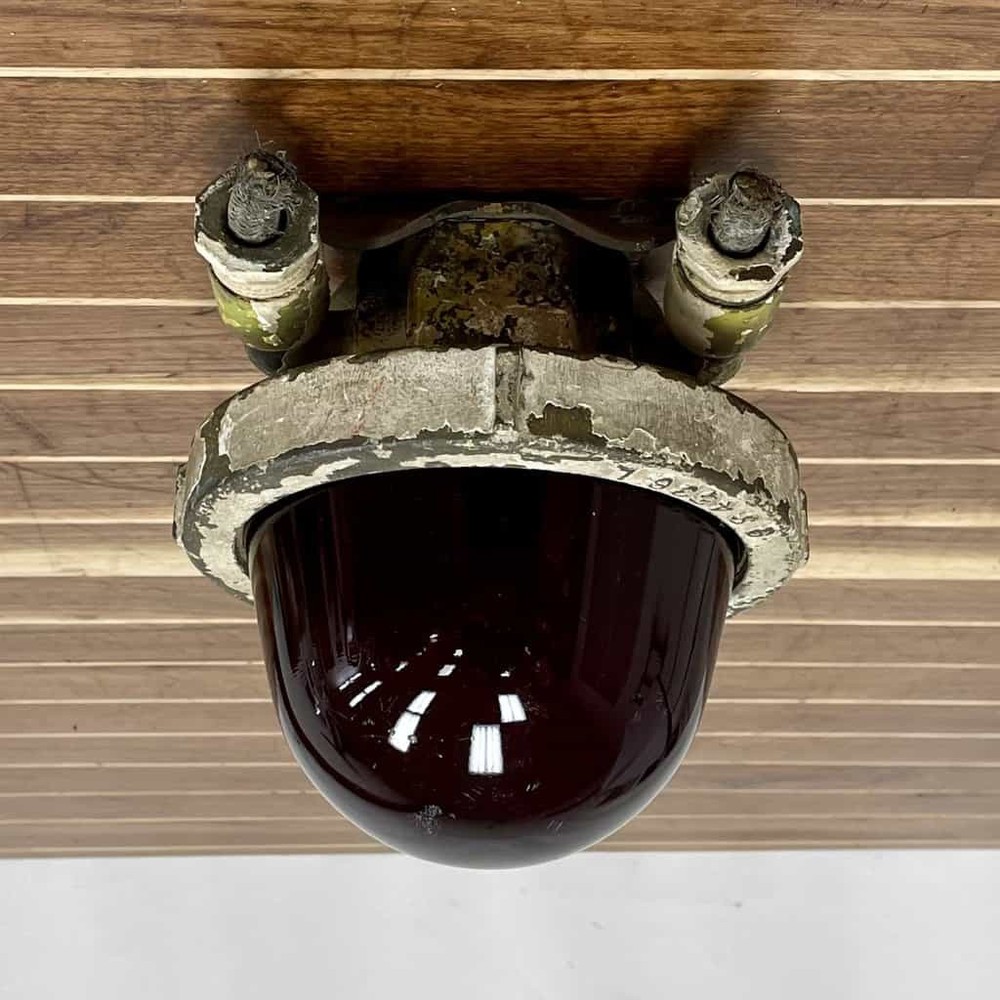 Wide Unpolished Vintage Red Globe Ceiling Light