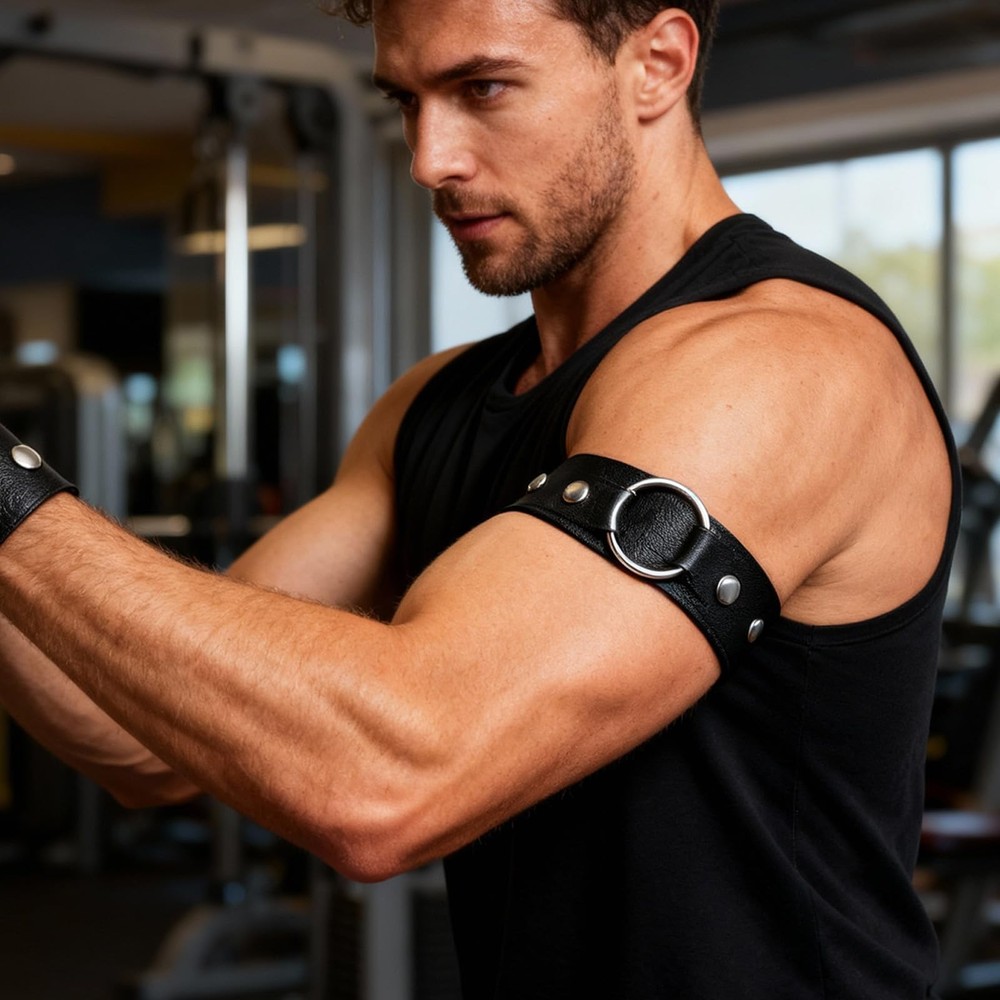 2pcs Leather Arm Bands for Men, Punk Bracelets Adjustable Upper Arm Strap wit...
