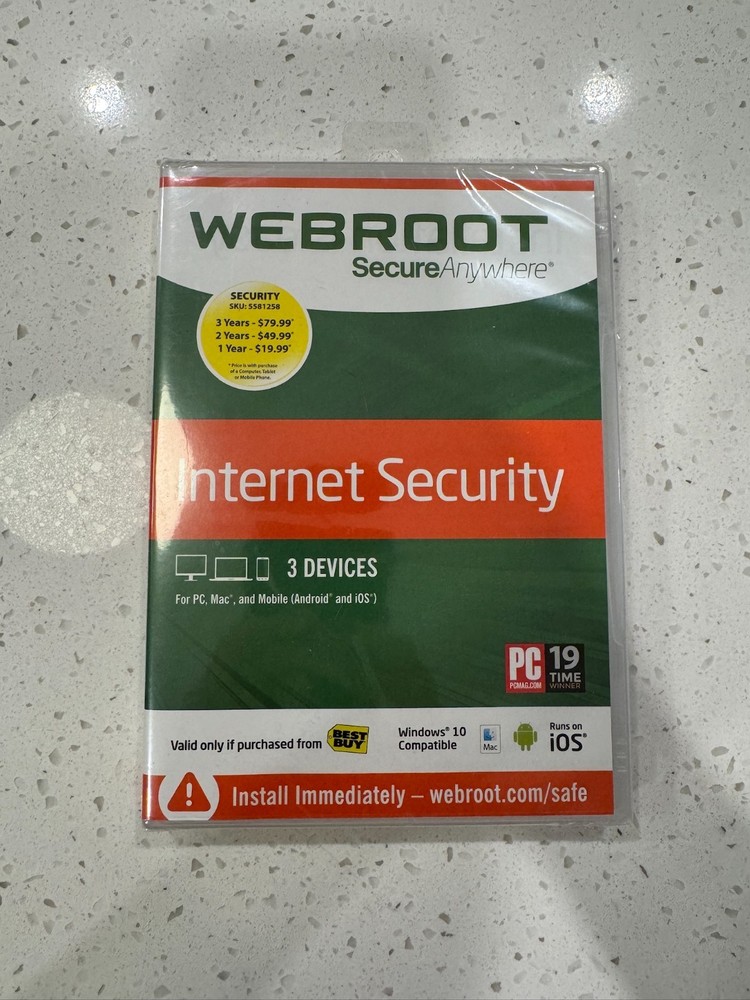 Webroot Internet Security with Antivirus [3 Devices PC, Mac, and Mobile] Sealed