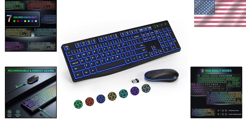 Multimedia Ergonomic Keyboard & Colorful Mouse Set with 3-DPI Adjustability