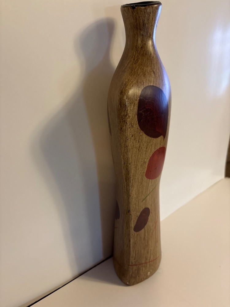 MCM wood look abstract design ceramic 14" vase