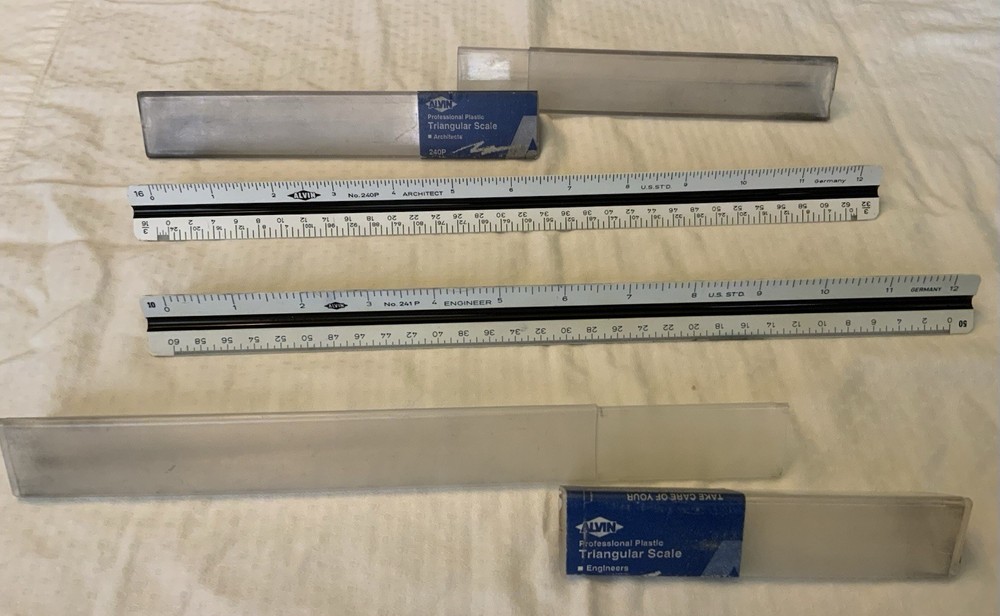 Set Of ALVIN 240P & 241P Architect & Enginer Scale Drafting Triangular Ruler