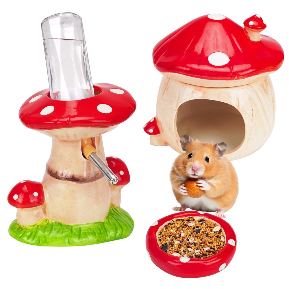 Ceramic Hamster Cage Accessories: Set Include Hamster Hideout, Water Bottle a...