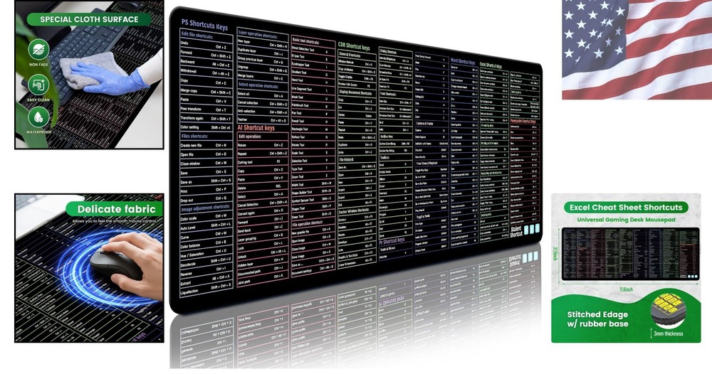 Transform Your Workspace with XL Excel Desk Pad 31.5"x11.8" - Shortcut Guide