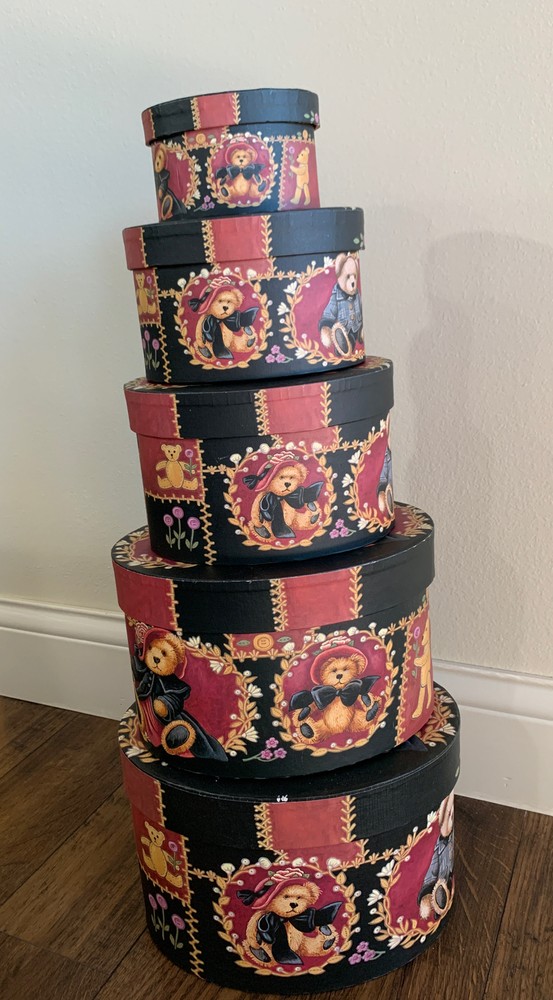 Set Of 5 Stacking Nesting Boxes Floral Bob’s Boxes Victorian Teddies