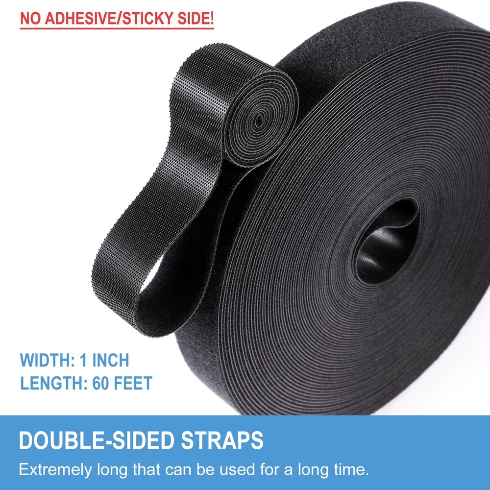 1 in X 60 Ft Hook and Loop Roll | Double-Sided Strips, Self-Gripping Straps