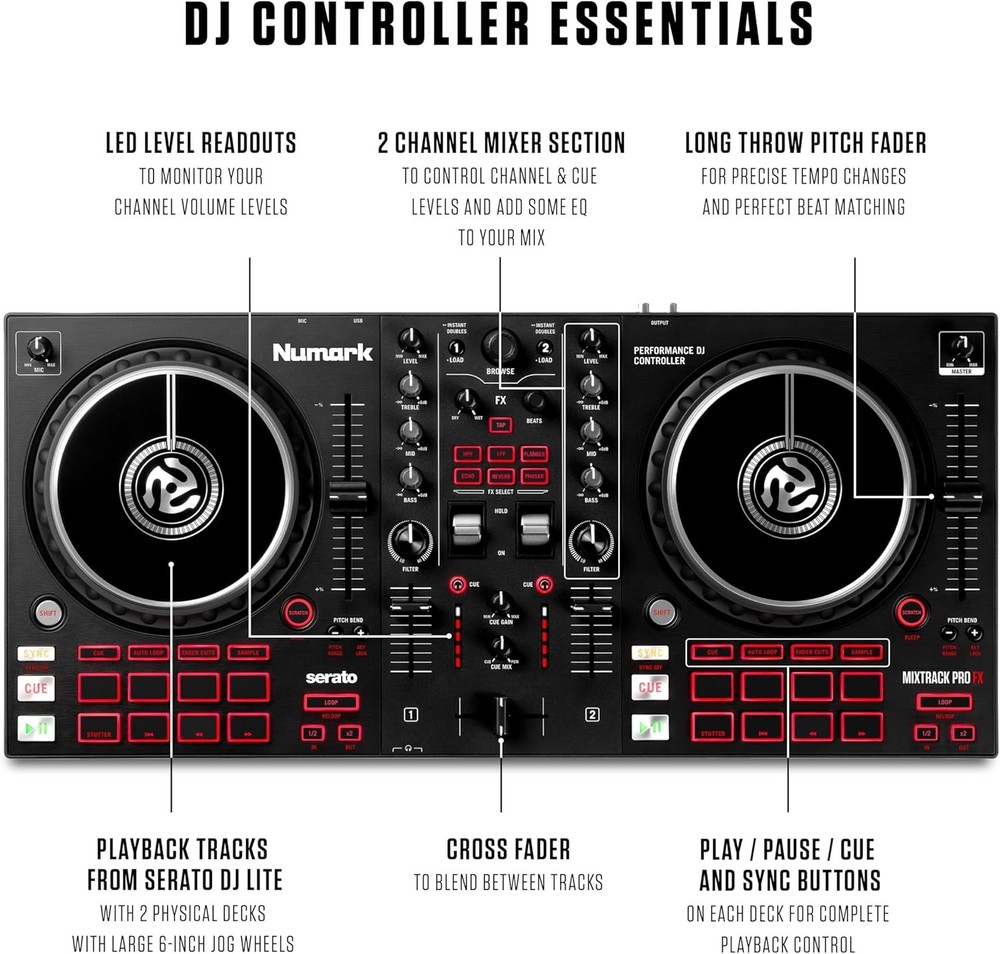 Numark Mixtrack Pro 2 Deck Controller for Serato DJ Mixer, Built-in 2 Decks