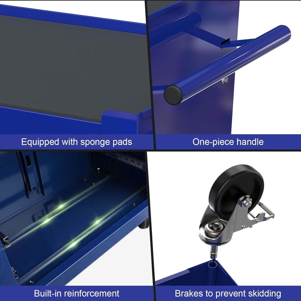 Tool Chest with 233 Pcs Tool Sets, 4-Drawer Blue Tool Cabinet - Rolling Tool C