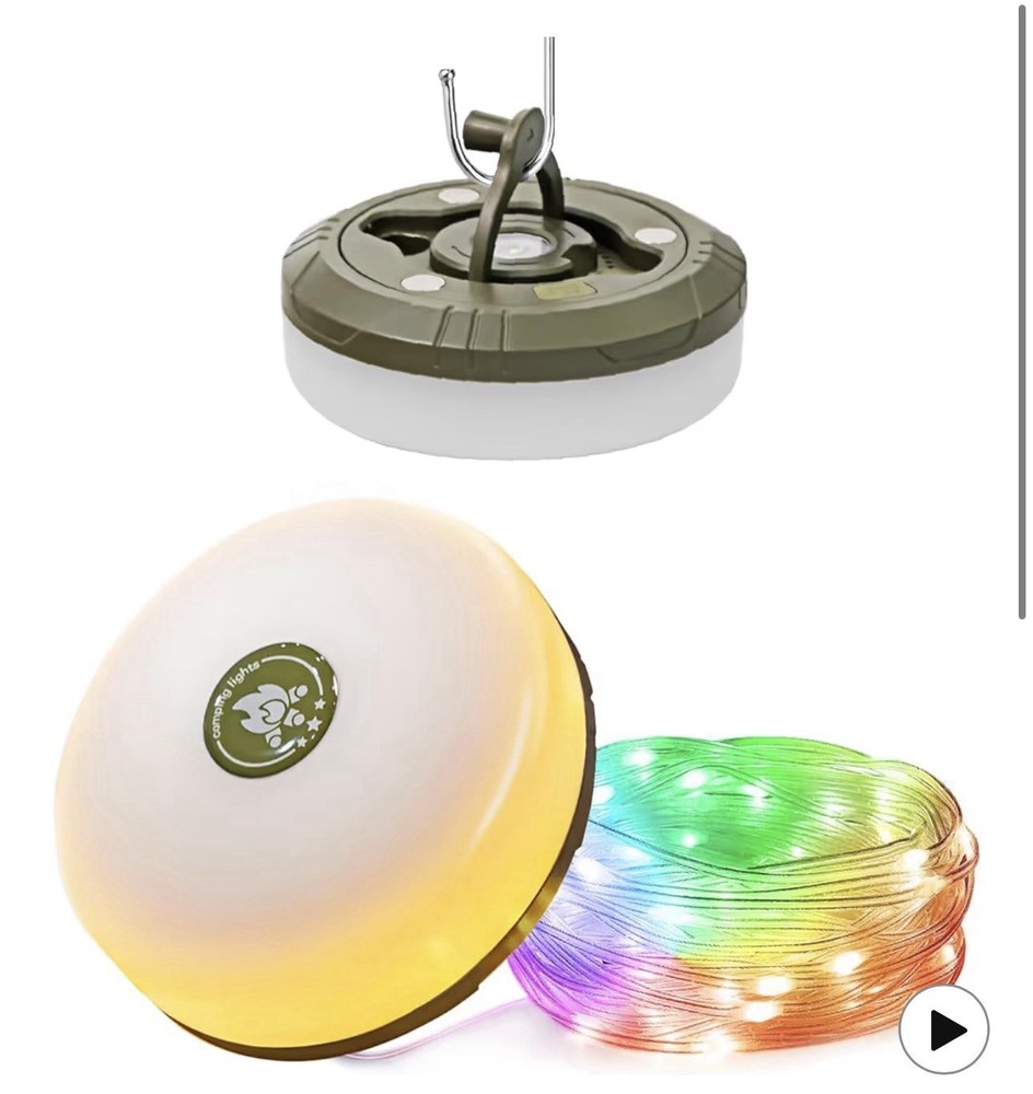 HAMLITE Camping Light String, 3 in 1 Camping Light Rechargeable(29.5Ft), RGB