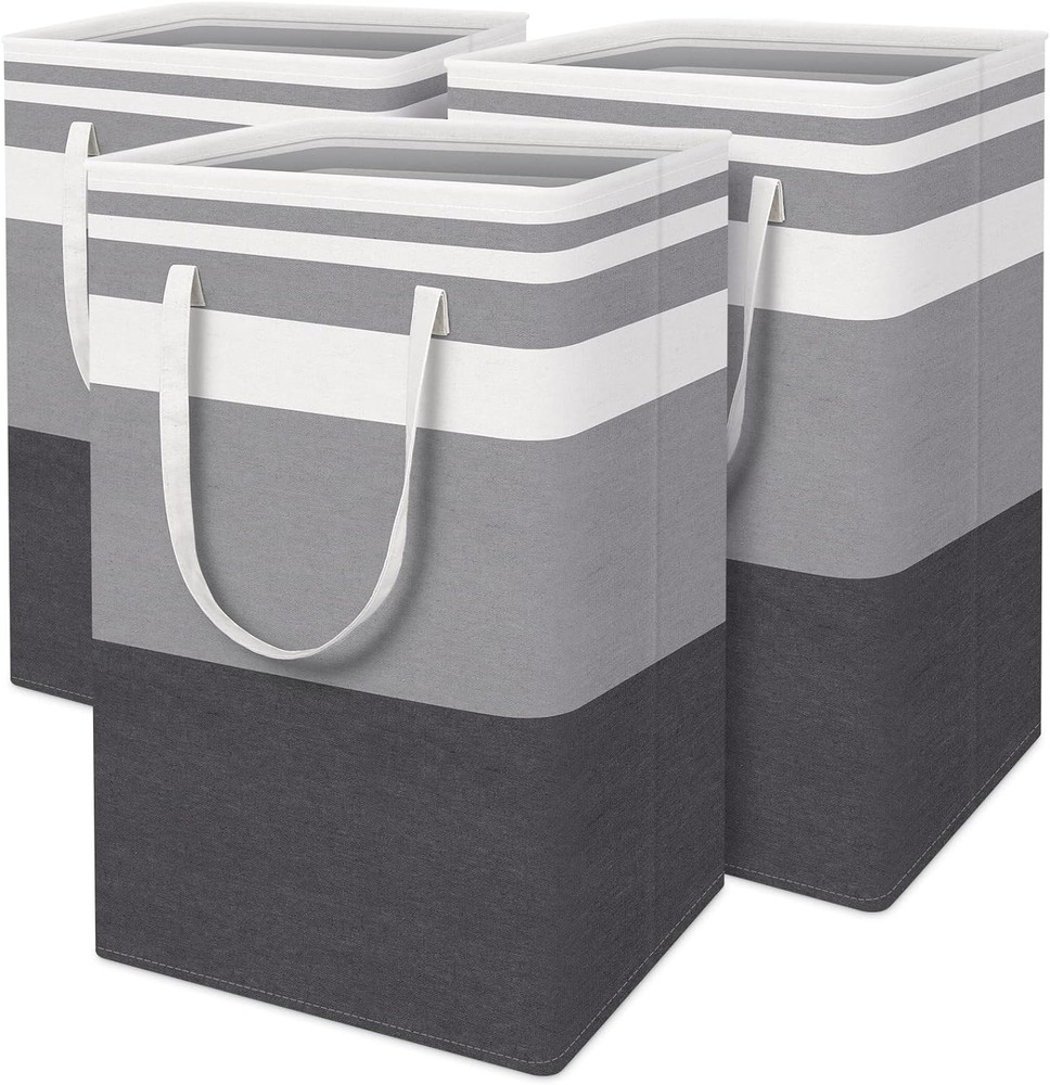 Laundry Basket 3-Pack Waterproof Laundry Hamper Collapsible with Handles Grey75L