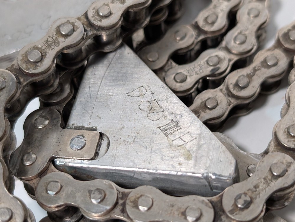 (2) 20' HKK #40 Roller Chain with Triangular Attachments for Conveyor 1/2" Pitch